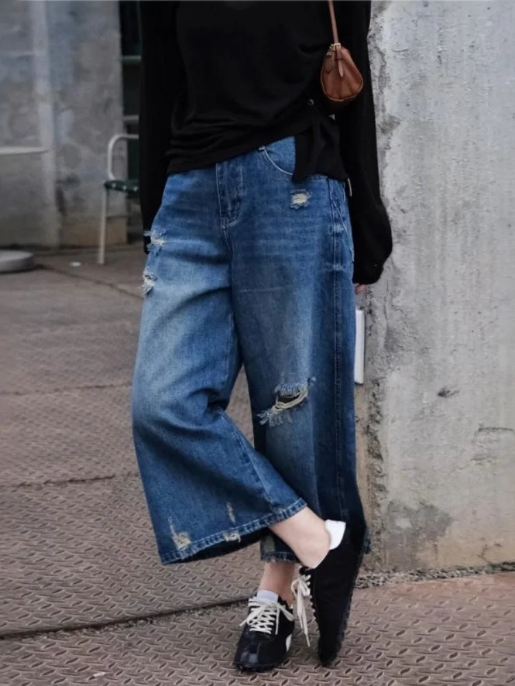 

Women's Wide Leg Denim Jeans Summer 2026 New plus Size Conceal Meat Slim Loose Eighteen Straight Tube Pants High Waist Americ...