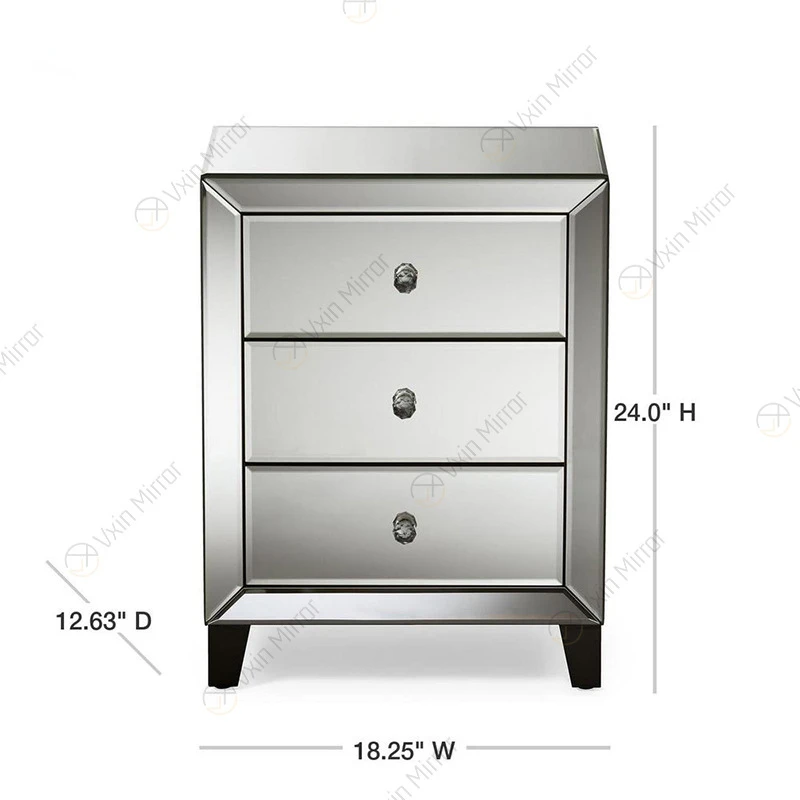 Light luxury bedside table, post-modern European bedroom chest of drawers, glass mirror bedside table, cross-border furniture