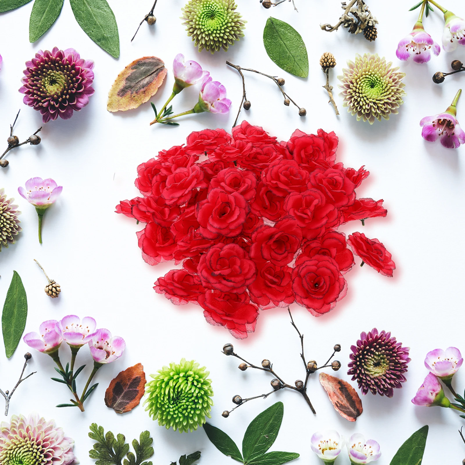 

50Pcs Simulation Rose Heads Artificial Rose Decoration Wedding DIY Flower Adornments Romantic Bouquet Garland Making