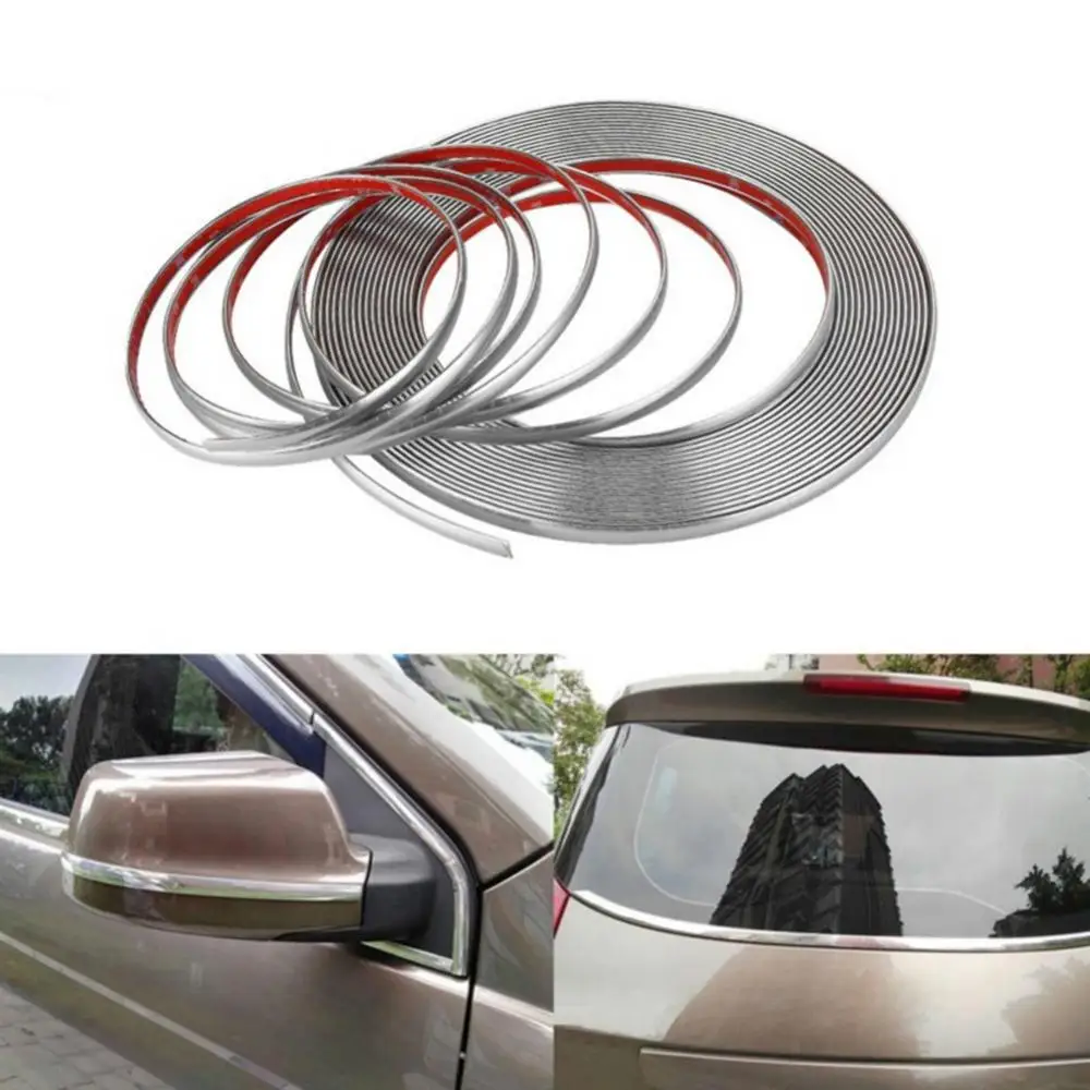 Universal Car Chrome Styling Decoração, Moldagem Trim Strip, Protetor de Borda Adesiva, Auto Strip, PVC, 6mm, 15mm, 18mm, 22mm