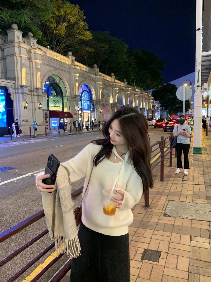 

e Knitted Sweater Women's Ultrine Wool Ne Hanging round Collar Base Layer Autumn Winter Simple Elegance Color