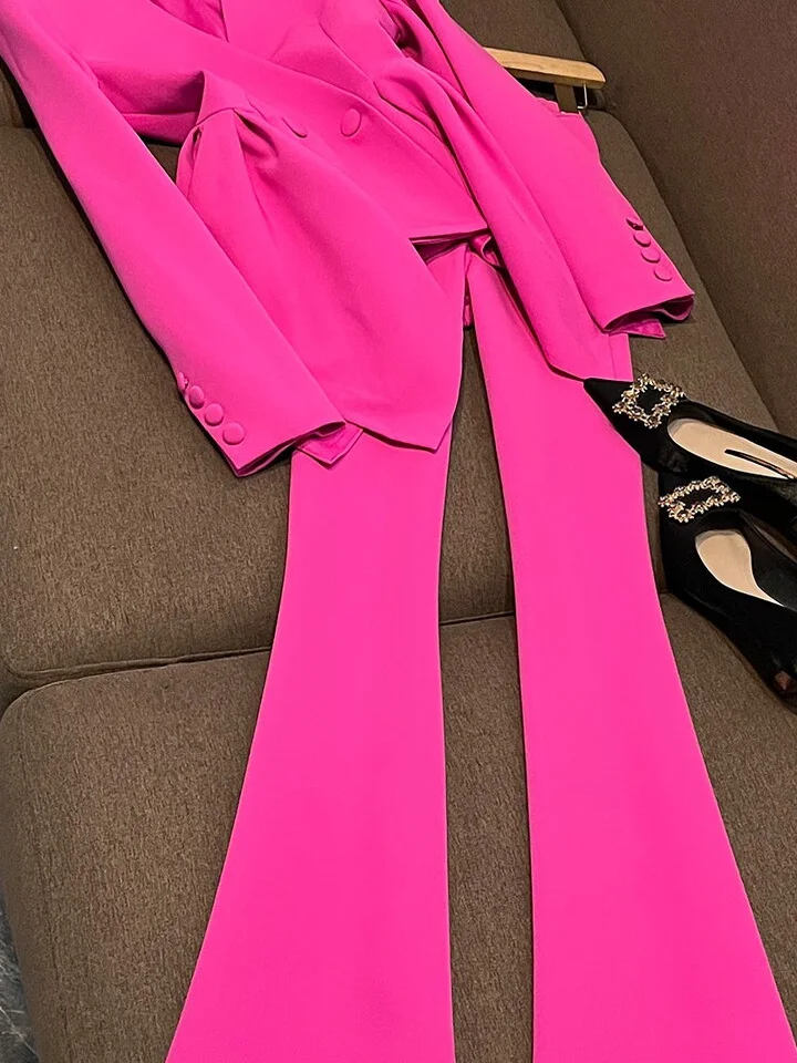

Spring 2026 Slim Fit Jaet Top And Micro Flare Pants Set Casual Sle High Waist Long Sve Pure Color Faion Set