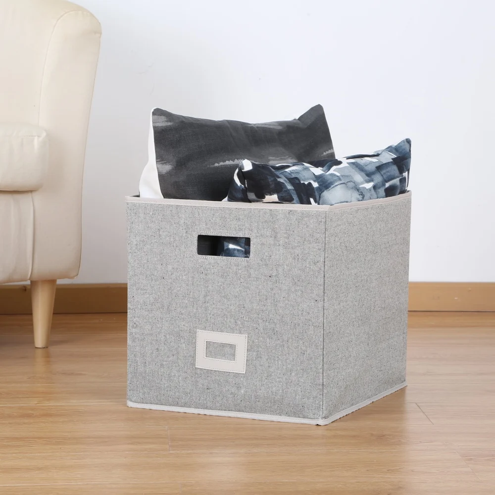 Durable Polyester Cotton Storage Bin Open Top Design with Cut-out Handle Office Living Room Bedroom Organization