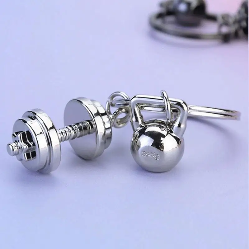 Zinc Alloy Barbell Dumbbell Charm Strength Sports Fashion Dumbbell Metal Keychain Small Keyring Gifts For Men Women