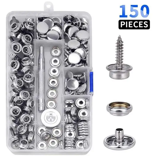 270/150 Pcs Stainless Steel Marine Grade Canvas and Upholstery Boat Cover Snap Button Fastener Kit 15mm Screw Snaps with tool