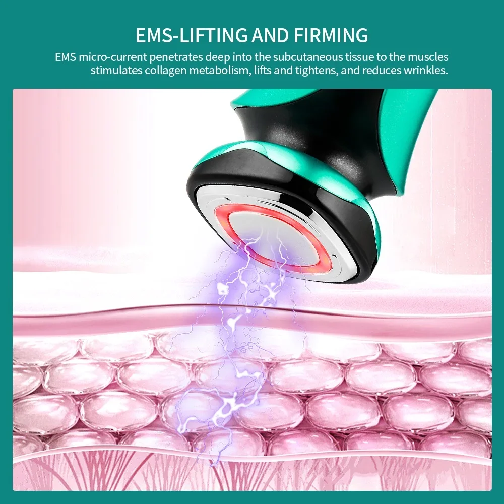 Masajeador de enfriamiento de calefacción Facial, dispositivo de cuidado de estiramiento de la piel, estiramiento de la piel, fotones LED, estiramiento de poros, calor y frío, EMS