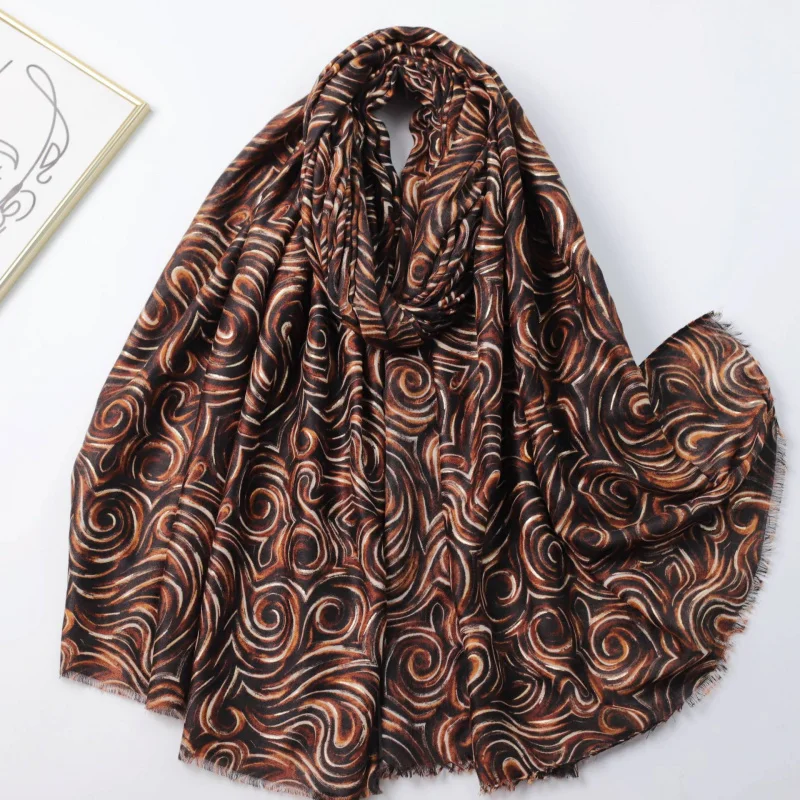 

Золотой шарф с принтом Latte-Border, осенне-зимний унисекс, универсальный теплый шарф, шаль