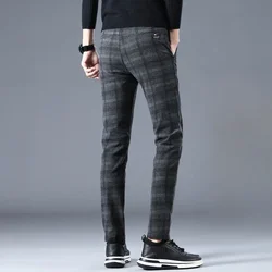 Black Men's Summer Pants Straight Plaid Check Male Suit Trousers Stylish 2024 Designer Clothes Spandex Chinese Homme Fabric Up