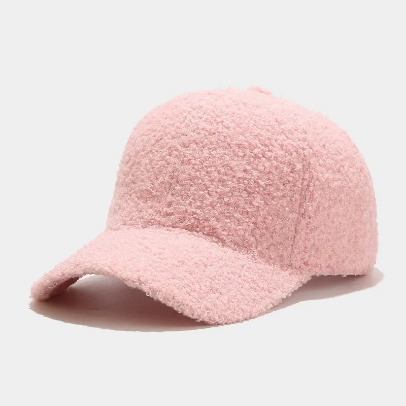 Autumn Winter Baseball Cap Women Artificial Lamb Wool Hats Keep Warm Plush Sunshade Spring Vintage Casual Solid Color Caps