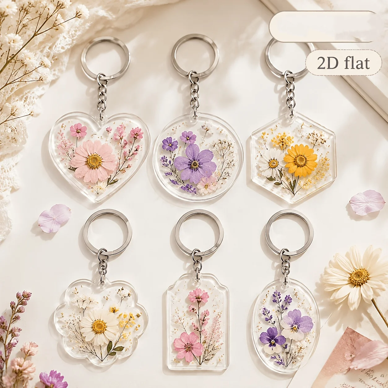 12/6 Pieces of Randomly Assorted Styles, Aesthetic Transparent Acrylic Embossed Keychain Pendants, Bag Charms, Multi-Shaped Plant Decoration Car Keychain Gifts, Car Pendants, Suitable for Various Occasions, Halloween,