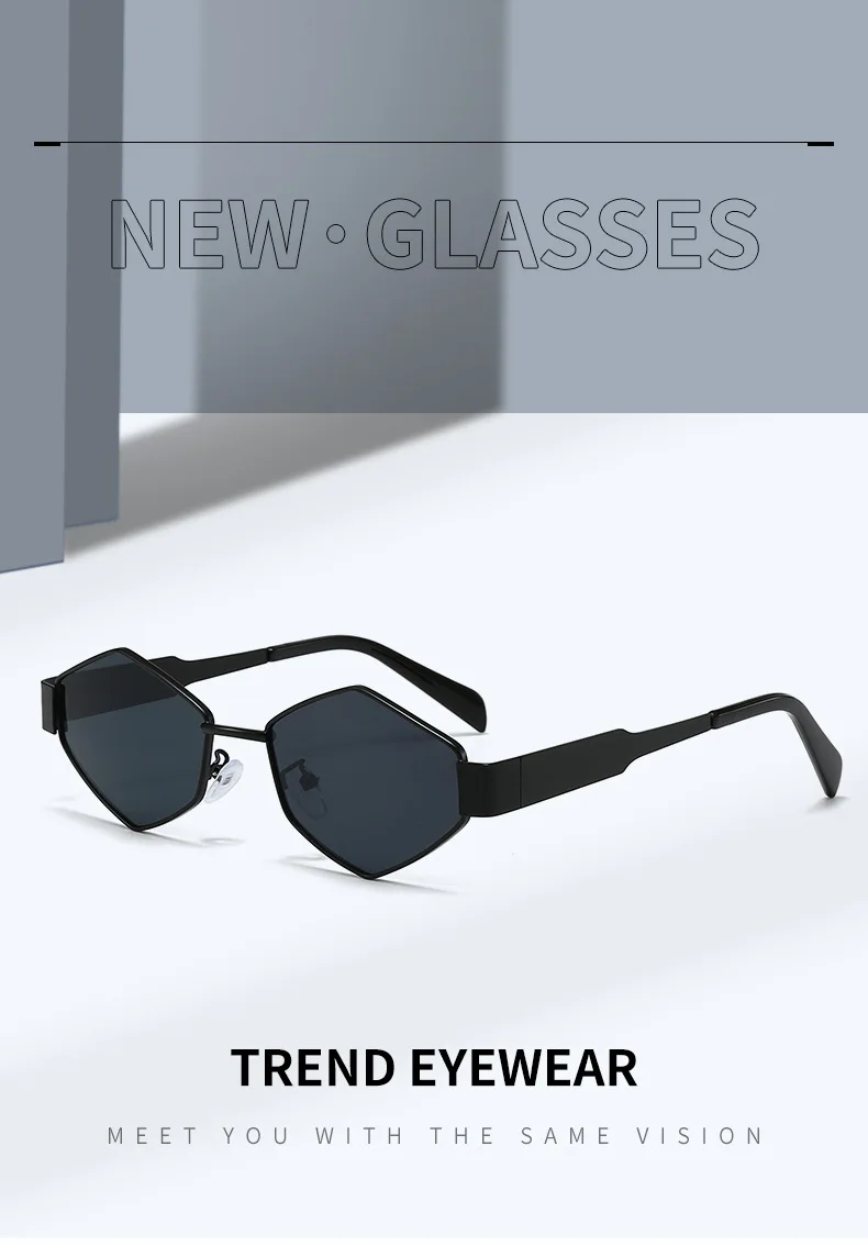 Polygonale Luxus Sonnenbrille Frauen Marke Mode Raute Sonnenbrille Frau 2024 Retro Vintage Metall Diamant Shades Brillen – Detail 2