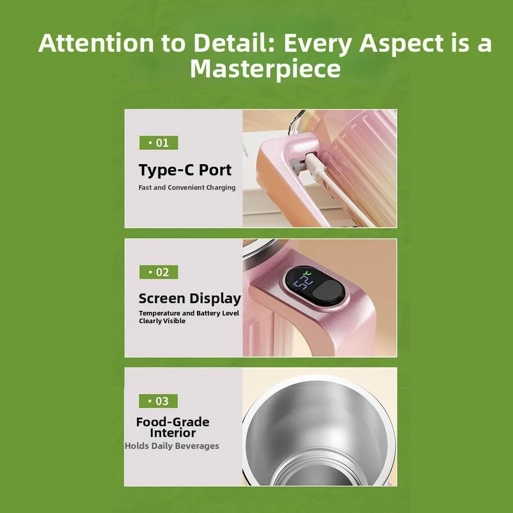

450ml Automatic Self Stirring Coffee Mug Temperature Display Rechargeable Heating Mixer Cup Large Capacity Auto Stirring