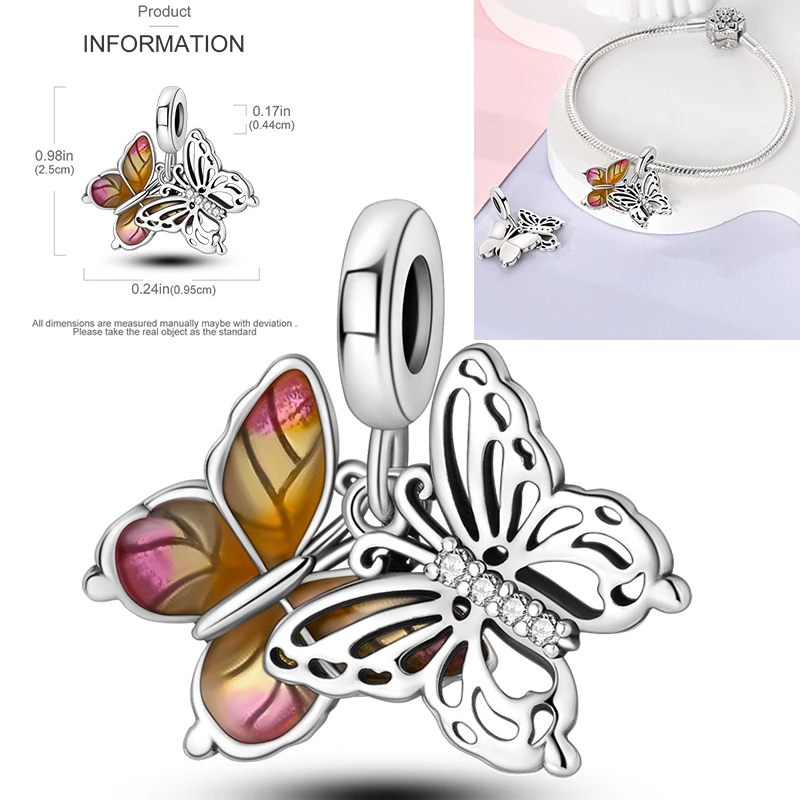 Schmetterlingsanhänger 925 Sterling Silber Rosa Blau Regenbogen Perlenanhänger Passend für Europäische Armbänder DIY Schmuck Geschenk für Frauen und Mädchen 2026 – Detail 22