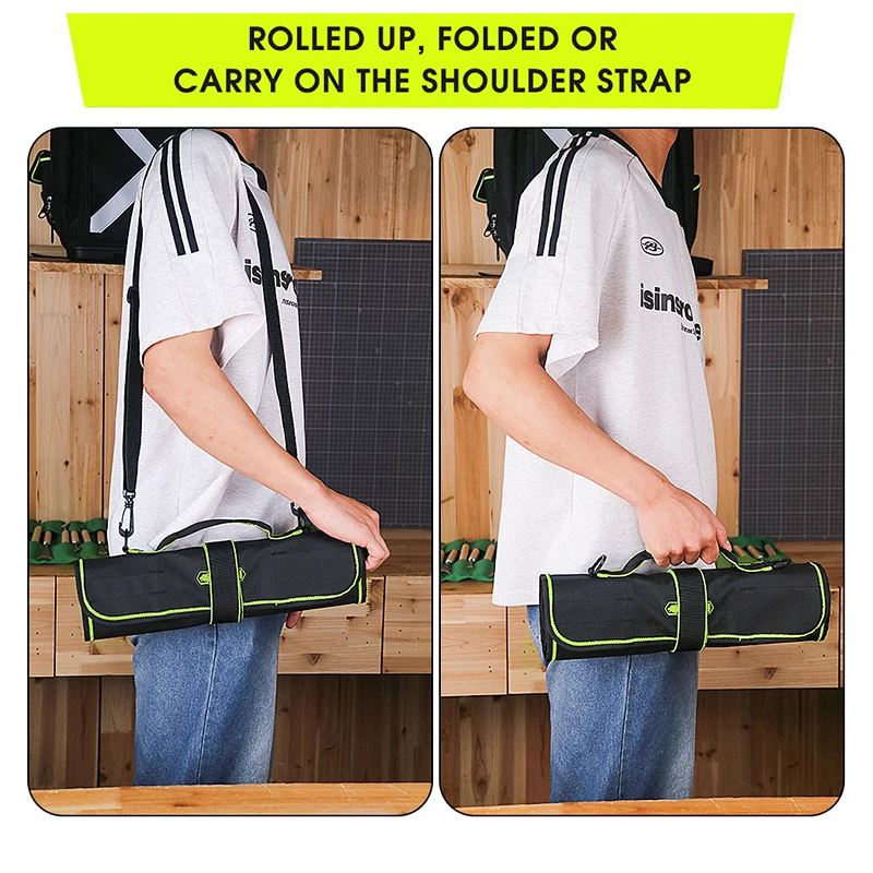 Roll-Up-Werkzeugtasche, Werkzeug-Organizer mit mehreren Taschen, 600 Denier, mit 6 Innentaschen, 68 x 36 cm, ideal für Handwerker, Elektriker – Detail 2