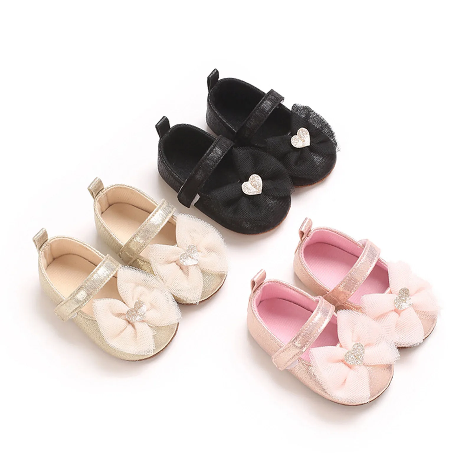 Summer Toddler Baby Girl PU Leather Flats Shoes Mesh Bow Walker Crib Shoes for Party, Festival, Baby Shower First Walkers Shoes