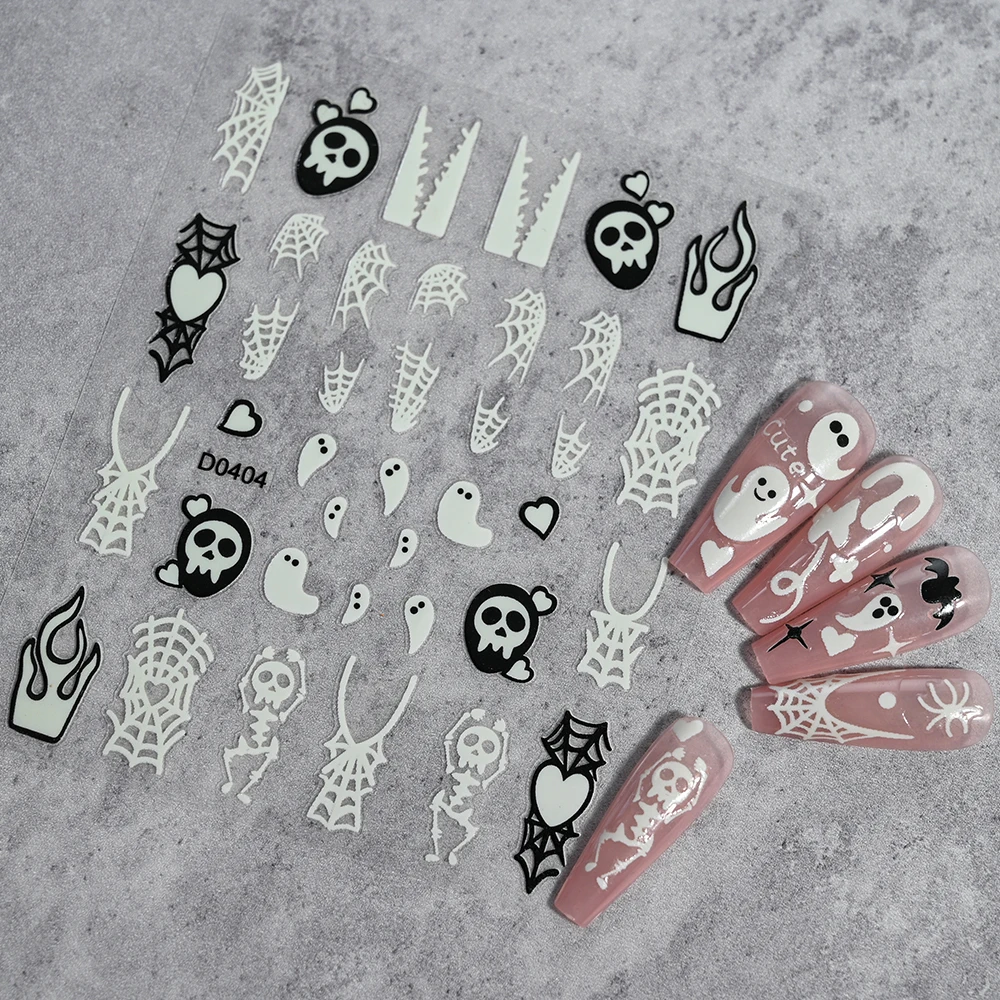 3D Halloween Ghost leuchtende Nail Art Aufkleber schwarze Fledermaus Spinnennetz Design Nagel kleber Aufkleber leuchten in dunklen Dekoration Aufkleber