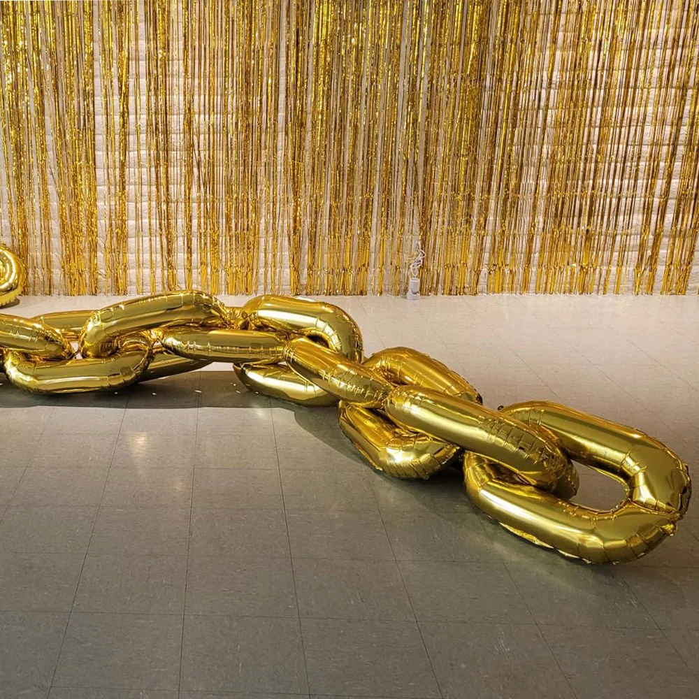 10/24/40 Pcs Gold Chain Balloon 16\'\' Foil 80s 90s Balloon Hip Hop Party Decor Jumbo Chain Link Balloon for Hip Hop Retro Themed