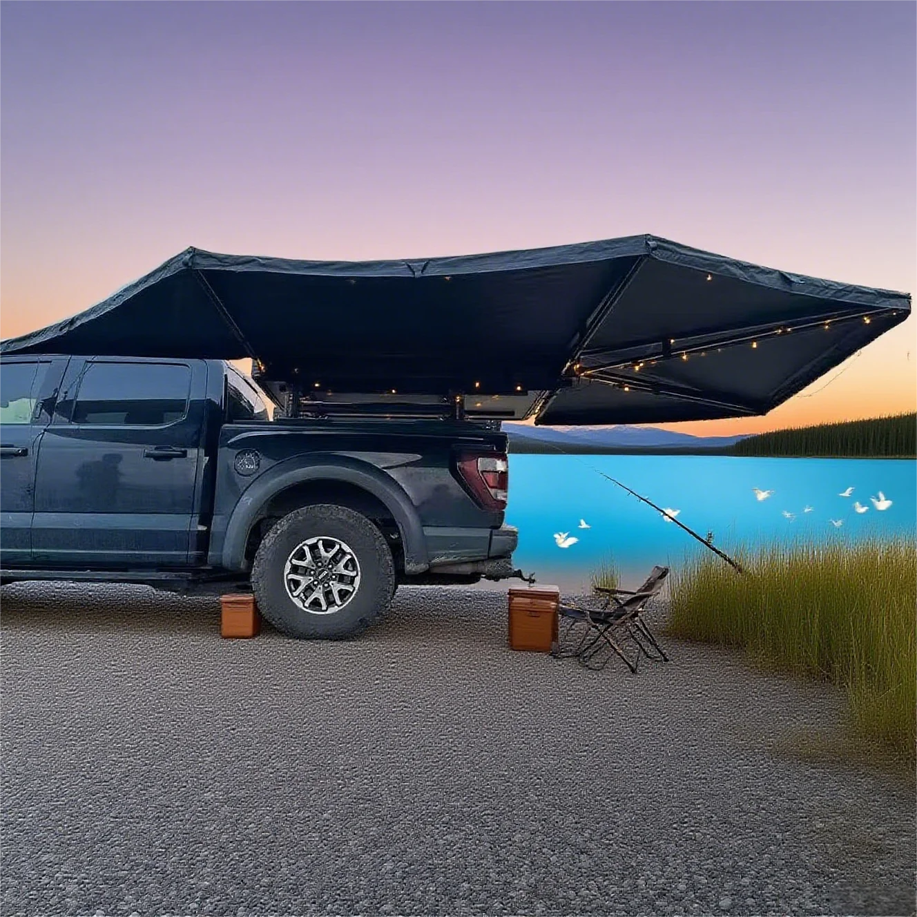 

270 Degree Roof Top Tent With Aluminum Alloy Windproof Tear-Resistant Waterproof Sunshade Car Awning for 4x4 Outdoor Camping