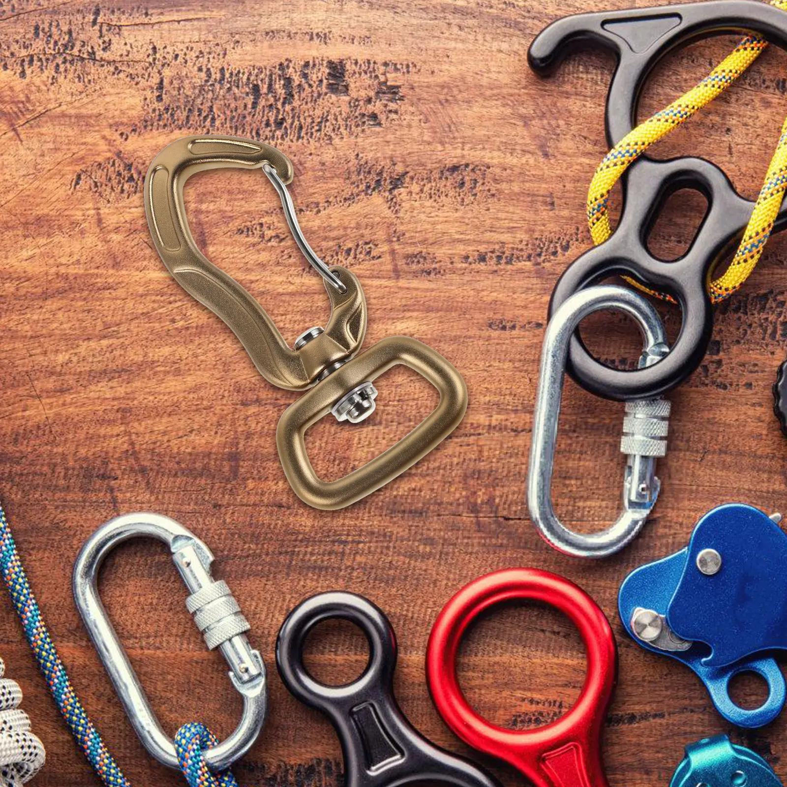 7075 Aluminum Carabiner 360 Degree Swivel Clip for Pet Leash Harness Keychain Camping Outdoor Gold