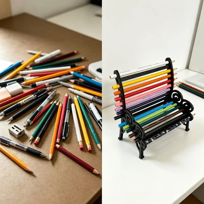 Bench‑Shaped Pencil Holder, Self‑Assembly Chair‑Style Stationery Organizer, Unique Gift For Artists & Stationery Lovers