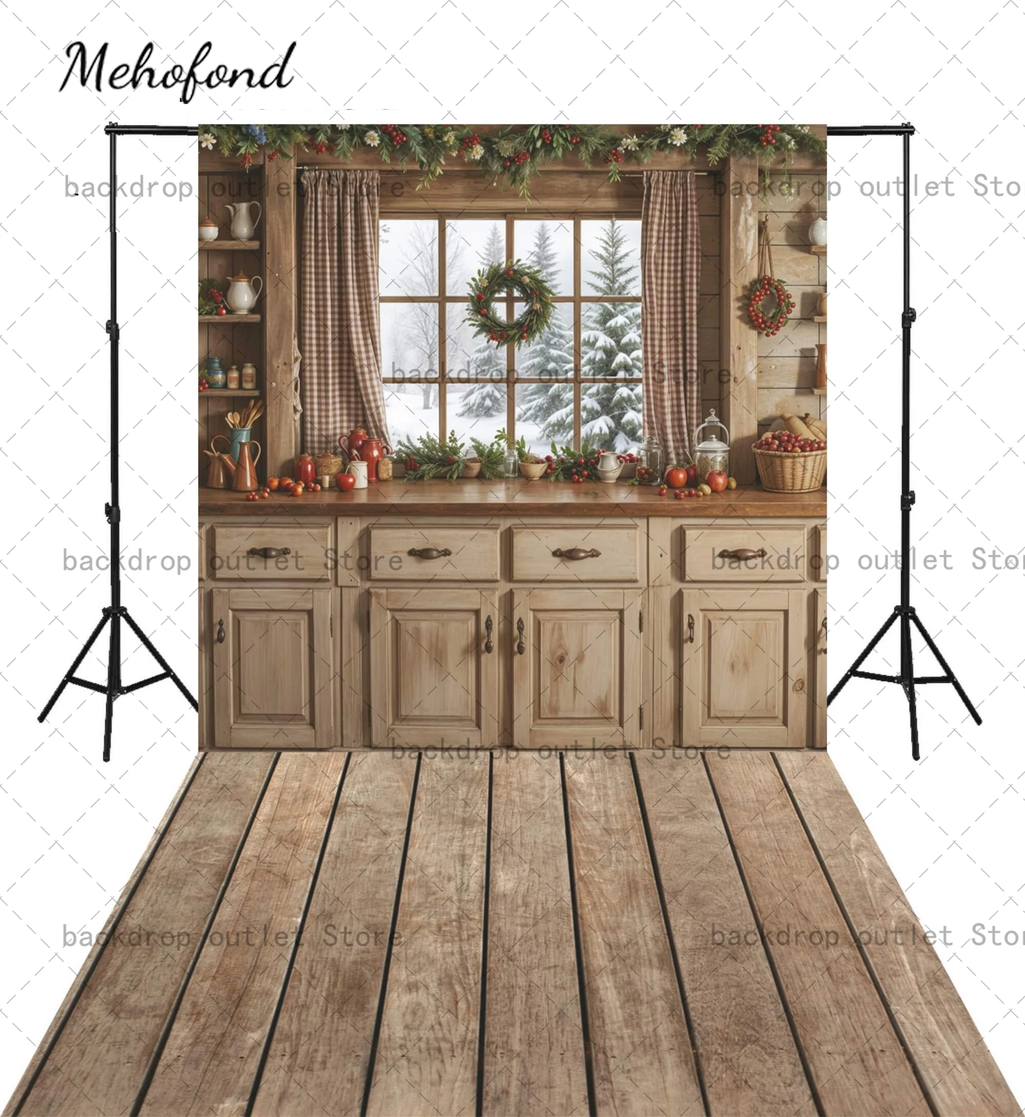 

Мехофонд Рождественский винтажный кухонный фон для фотосъемки Зимний шкаф на окно Рождественский венок Детский семейный фон для фотосъемки Декор