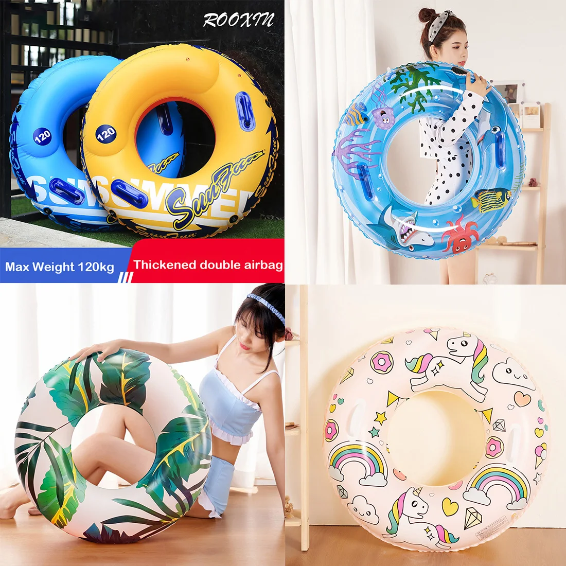 

ROOXIN Thickened Swim Ring Tube Inflatable Toy Swimming Ring For Kids Adult Float Swimming Circle Pool Sand Water Park Equipment