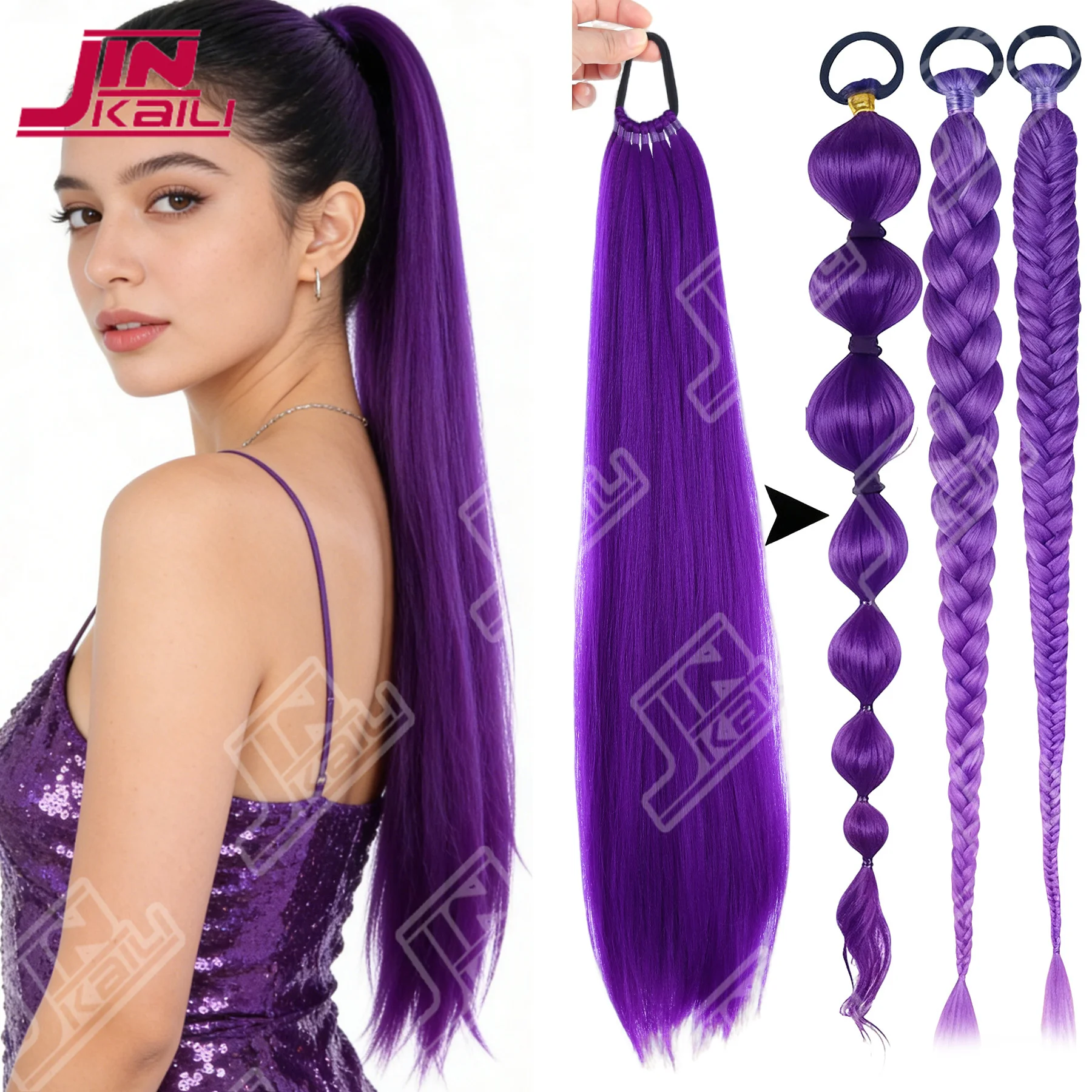 

JKL 24-дюймовый синтетический прямой хвост с эластичной веревкой для наращивания волос, модные для повседневного использования, вечерние аксессуары для волос