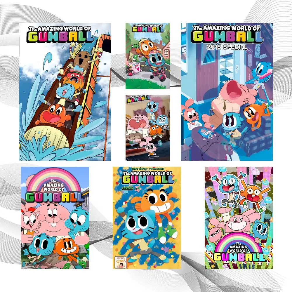 Cartoon T-Amazing World Gumball Poster Peel And Stick Wall Art Self Adhesive PP Waterproof Wall Decor Living Room Bedroom Gift