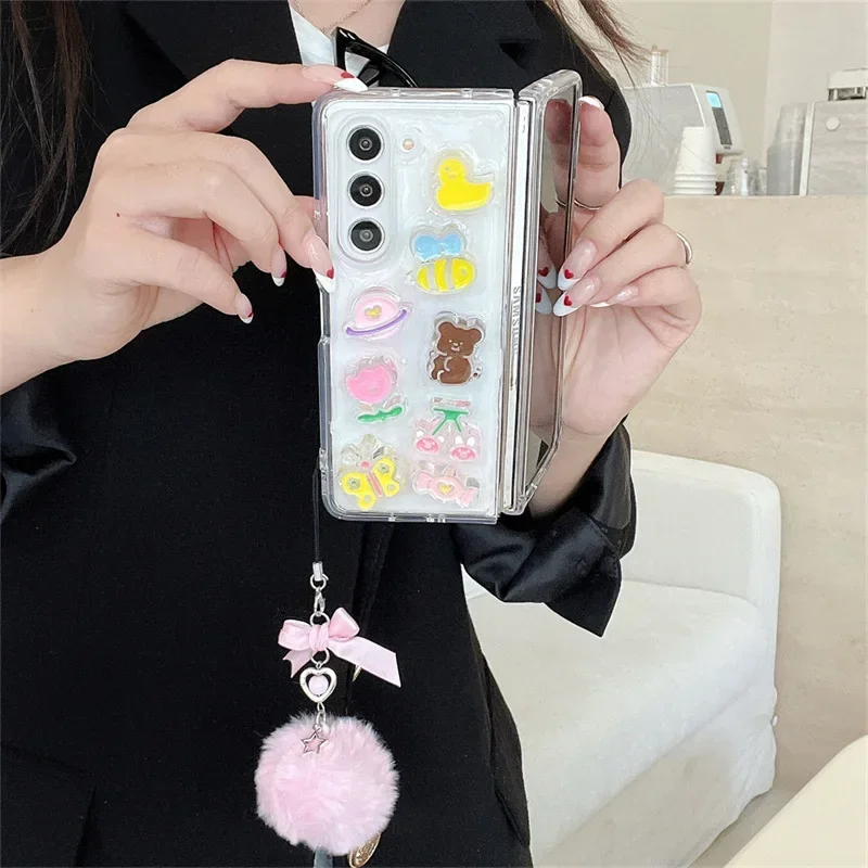 เคสโทรศัพท์ลายหมีผีเสื้อสำหรับ Samsung Galaxy Z flip Z 6 5 4 3ฝาหลังป้องกันสำหรับ ZFold6 ZFlip6เคส