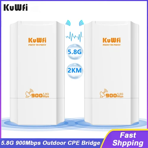 KuWFi-puente inalámbrico de 5,8G para exteriores, amplificador de señal WiFi, extensor de largo alcance PTP, IP65, impermeable, Repeater AP, CPE, 900Mbps