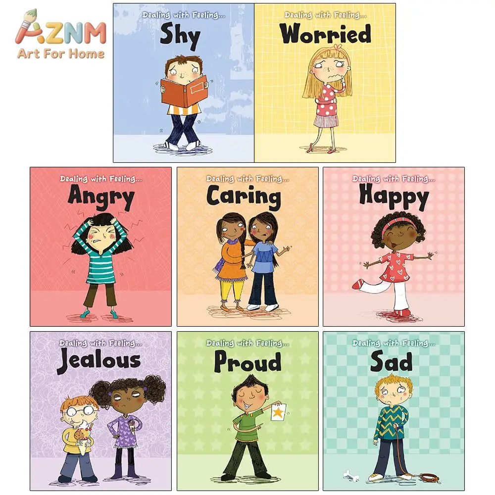 AZNM Children Emotion Canvas Wall Art Dealing with Feelings Cartoon Print Nursery Classroom Educational Decor Unframed