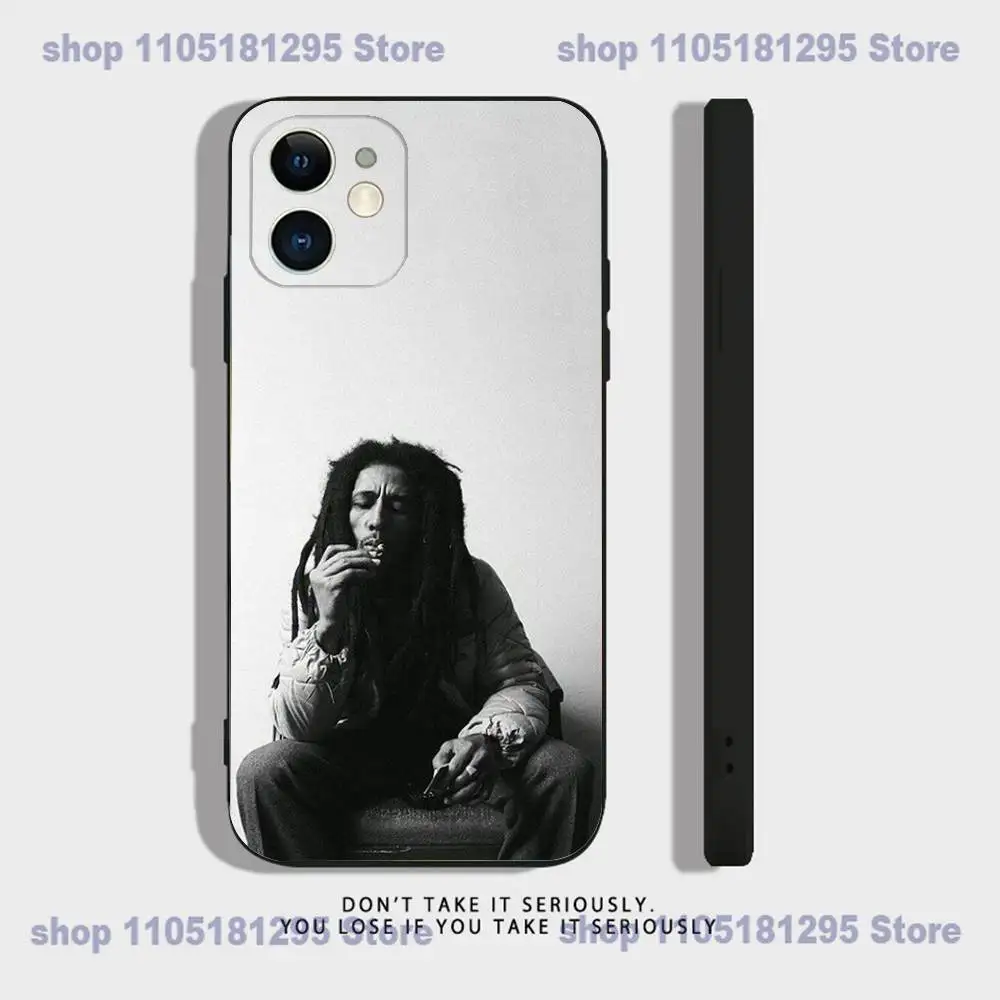Bob Marley Weed Smoking telefoonhoesje voor iPhone 17,16,15,14,13,12,11,XR,Pro,XS,Max,XR,Plus,Mini zachte siliconen zwart schokbestendig