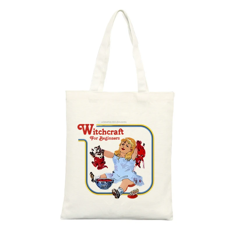Canvas Tote Bag with Witchcraft-inspired Graphic and Typography Print, Retro Style for Casual Daily Use