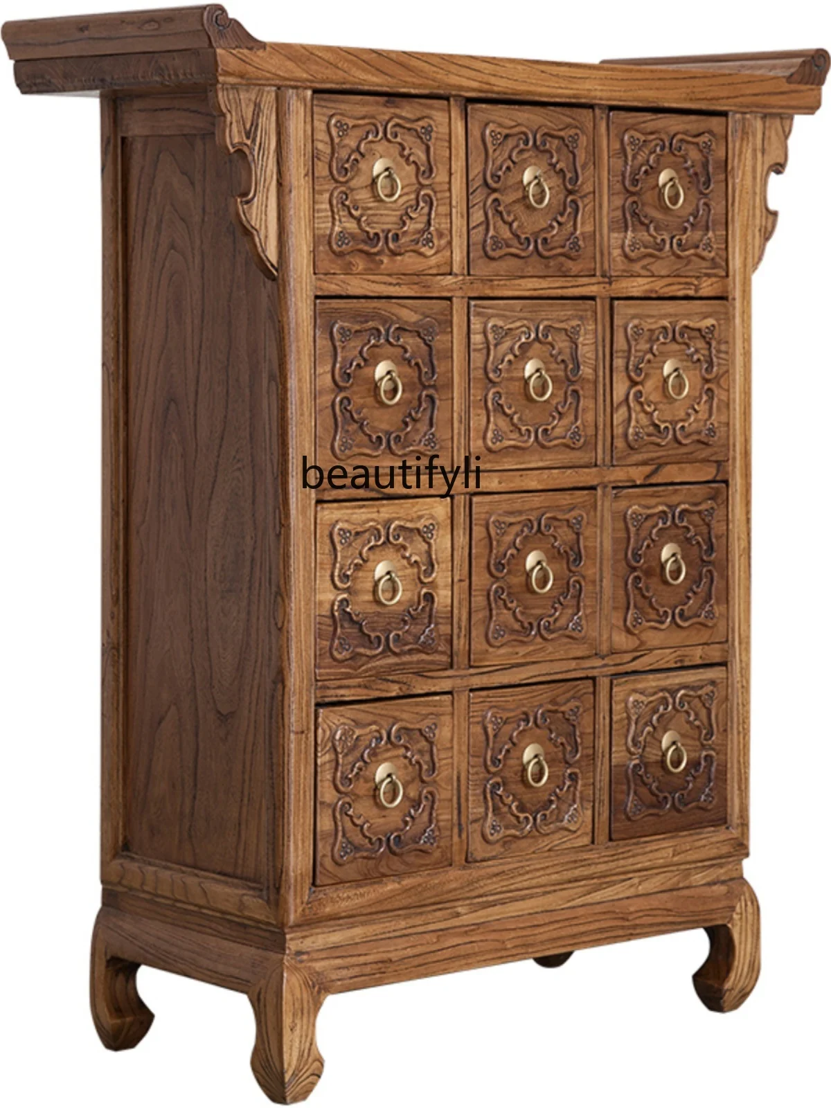 

Old Elm Twelve Chest of Drawers Medicine Cabinet Solid Wood Ming and Qing Antique Imitation Chinese Style Chest of Drawers