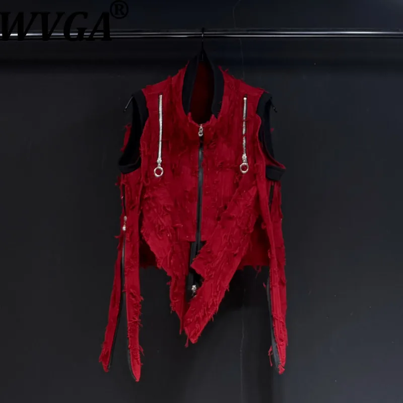 

WVGA Spring Summer New Men's Tide High Street Spliced Trendy Zipper Turtleneck Vest Niche Chic Casual Sleeveless Tops Ins W13309