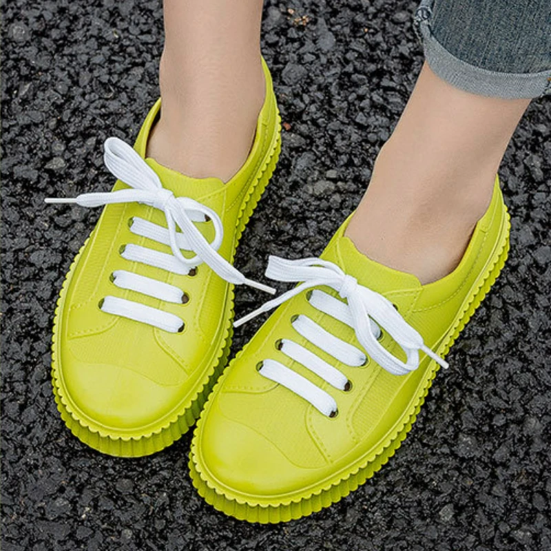 Waterproof Rain Shoes Women Casual Sports PVC Flats Rubber Shoes Ladies Shallow Non-slip Work Safety Footwear Zapatos De Lluvia