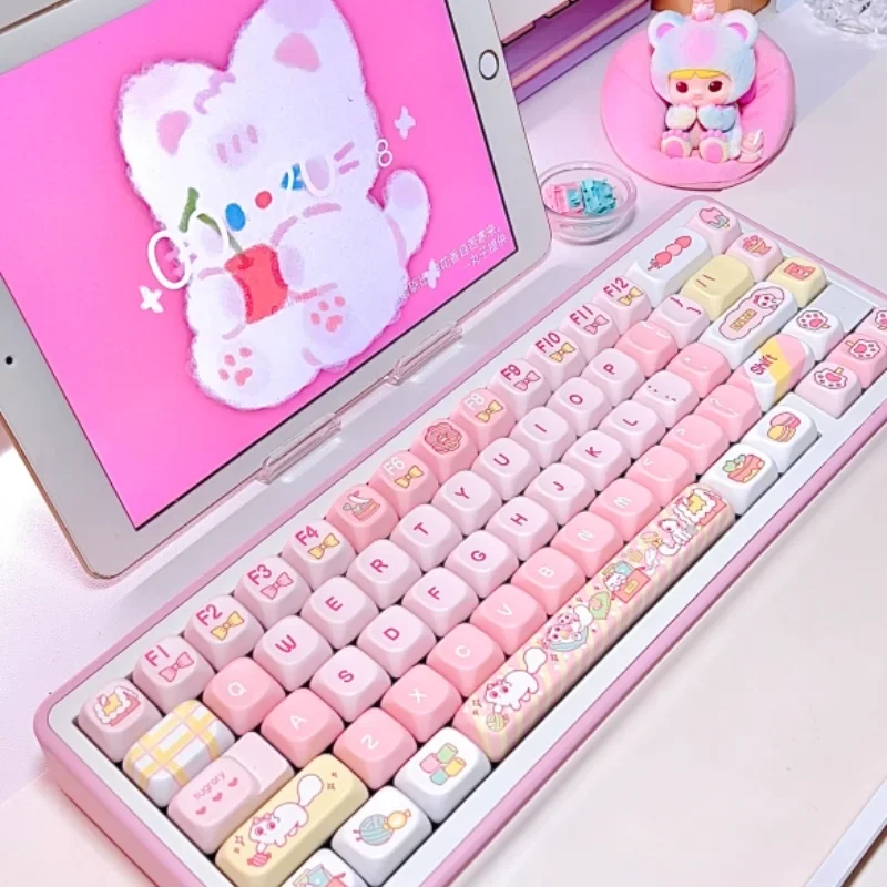 

MiFuny Cute Sweet Cat Theme Keycaps Pink PBT Keycap Foa Profile Keyboard Caps Gaming for Custom Mechanical Keyboard Accessories