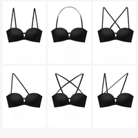 Soutiens-gorge sans bretelles à fermeture avant pour femmes, brassière push-up sans couture, sous-vêtements épais et doux, couleur unie, lingerie invisible réglable 5