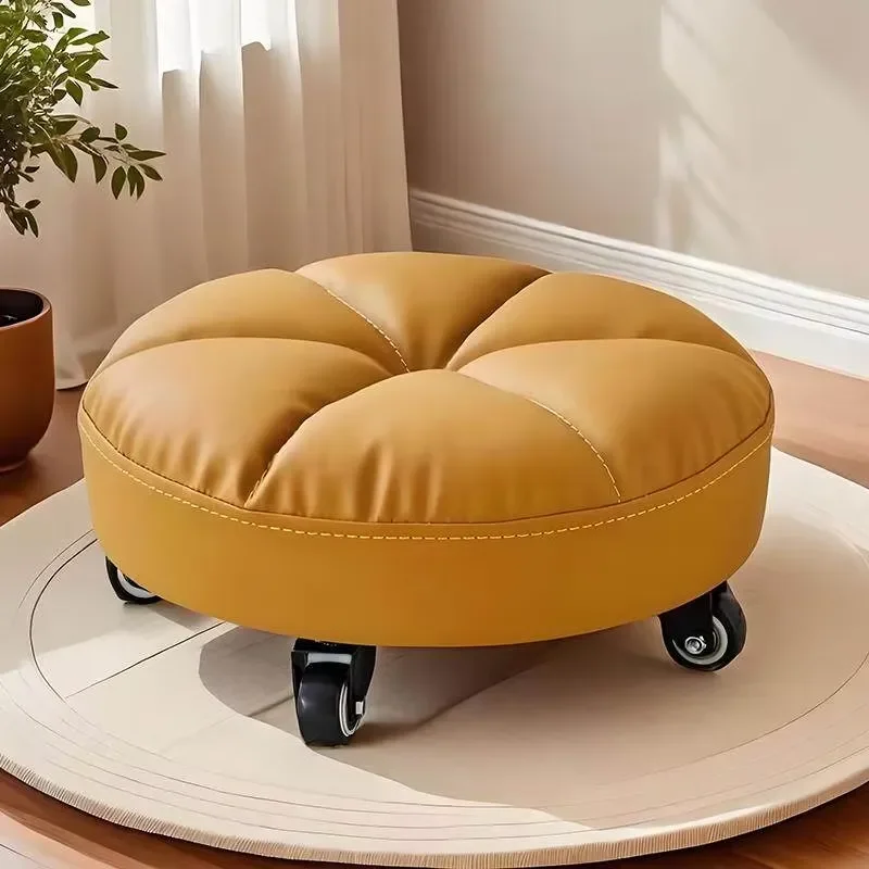 Universal Small Stool with Wheels Household Low Round Ottoman Multifunctional Footrest Home Furniture