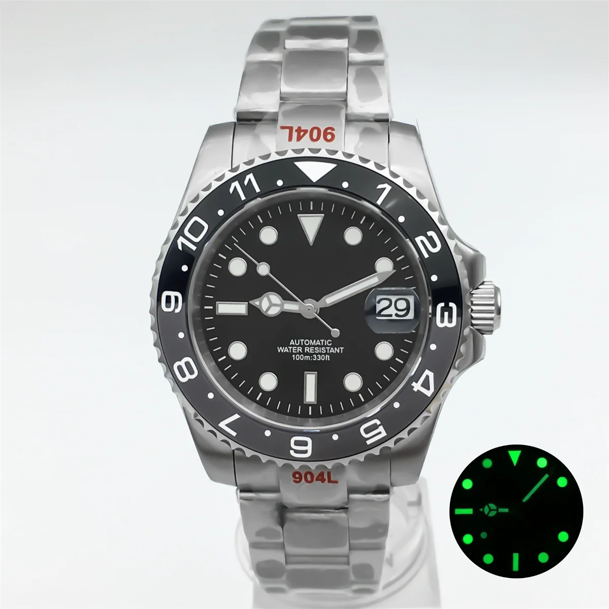 40mm men's diving watch NH35 movement black gray ceramic bezel sapphire glass black luminous dial 120 click one way rotatingcase