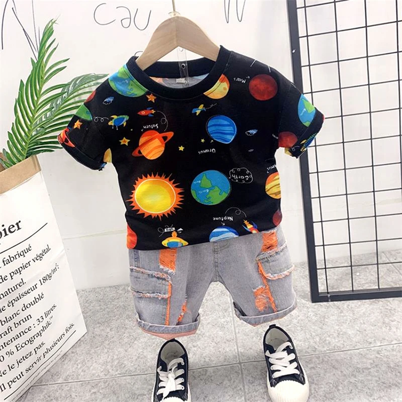 Retail Children's Clothing T-Shirt & Shorts Boy's Set Summer Baby Boy 2 Pieces Sets Cartoon Kids Boy Clothes Set 2-7Year