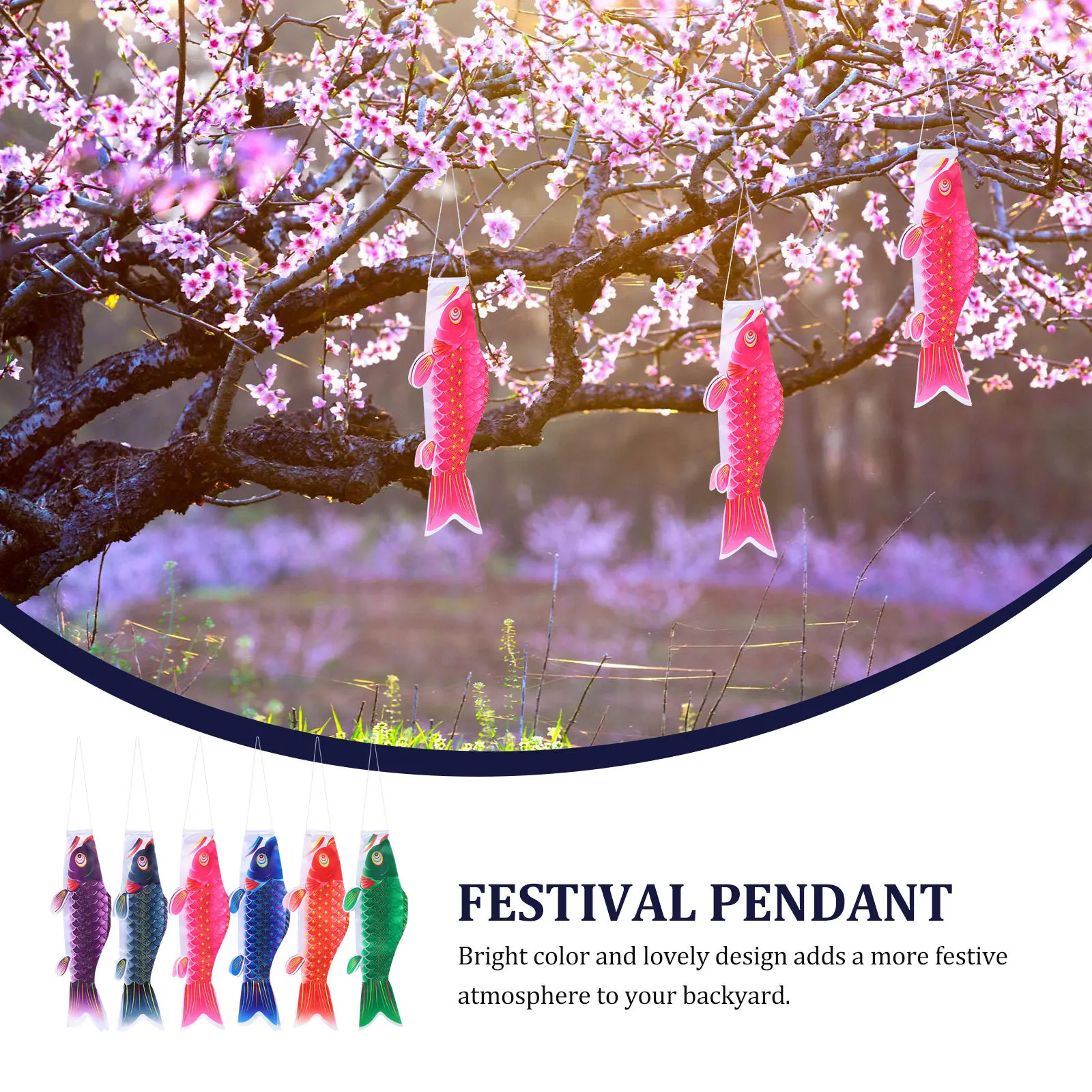

6Pcs Japanese Carp Flag Decor Silk Hanging Fish Flags Weather Resistant Festival Garden Decoration for Backyard Bbq School Event