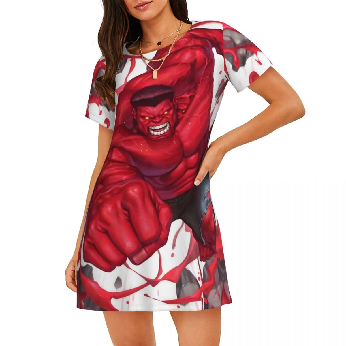 

Custom Hulk Women Nightgown Sleepwear Short Sleeves 3D Print Comics For Vacations Travels Sleepshirts Women's Pajamas