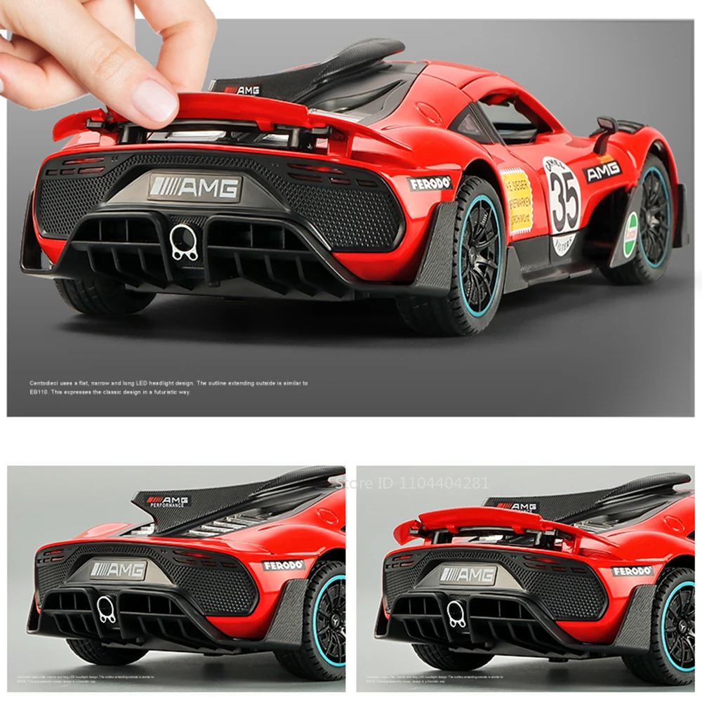 1:24 ONE VISION GT Cars Model Toy Diecast Alloy Sports Car Doors Opened with Sound Light Pull Back Vehices for Boy Holiday Gifts