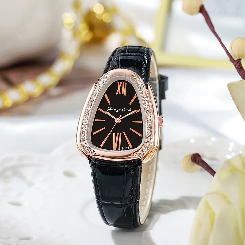 Fashion Snake Shape Dial Women Quartz Watch Casual Leather Strap Wristwatch for Ladies Clock Gift Reloj Mujer（Without Box）