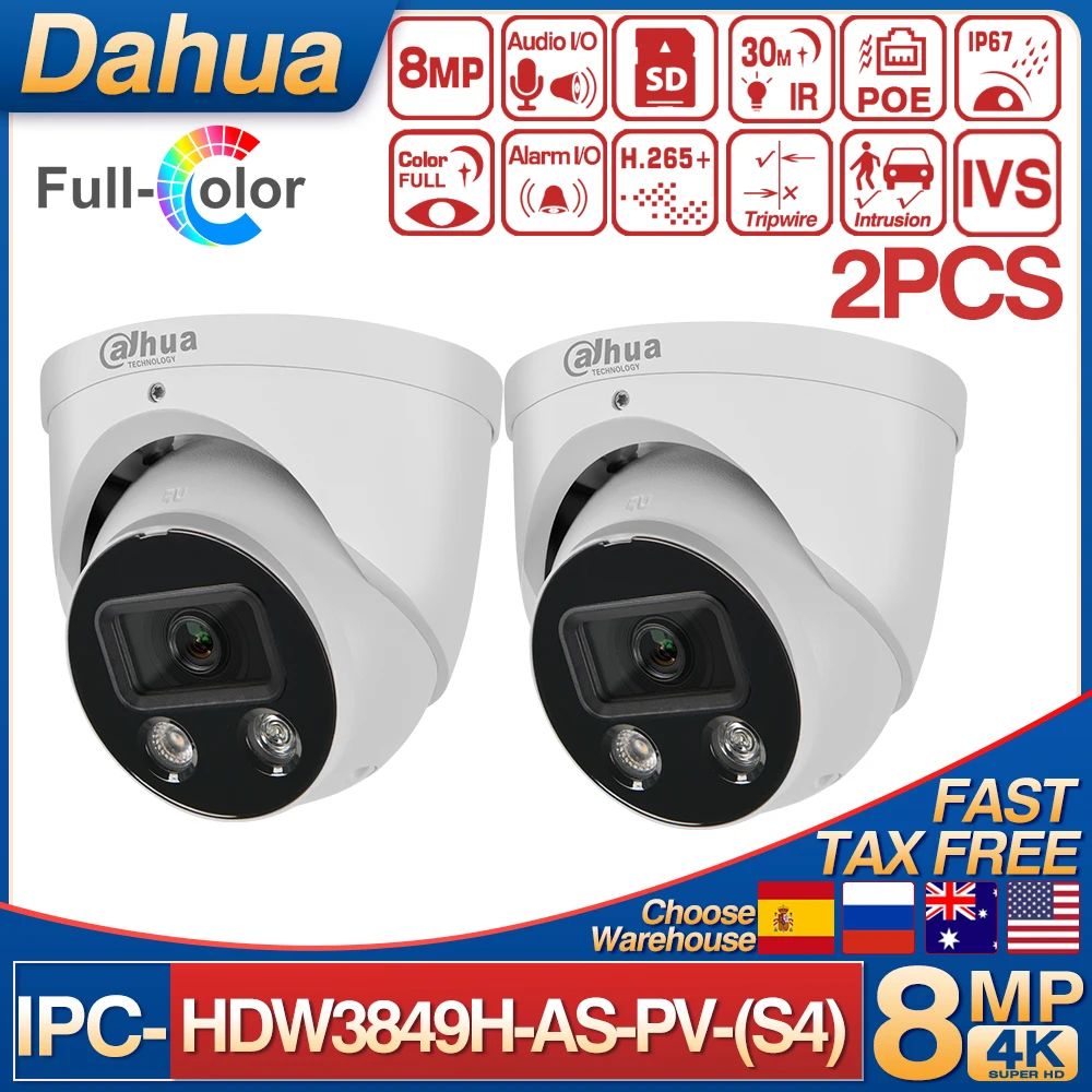 Dahua 8MP WizSense Eyeball IP Camera IPC-HDW3849H-AS-PV-S4 Full-color Two-way Talk Smart Dual Light SMD 4.0 Sound Light Alarm