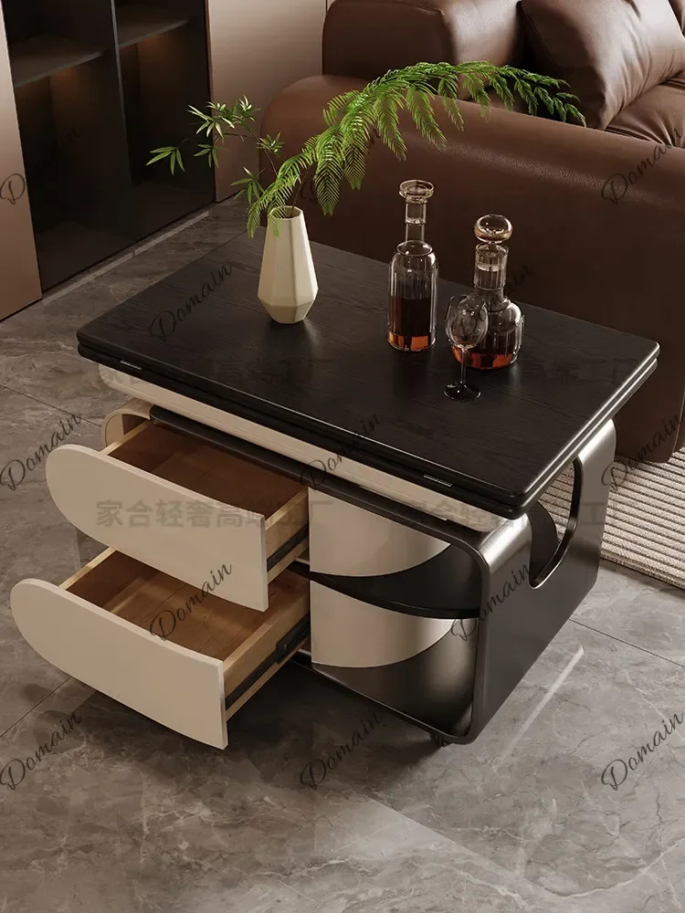 LKJ Light luxury minimalist foldable lifting coffee table with wheels trolley side table combination function coffee table