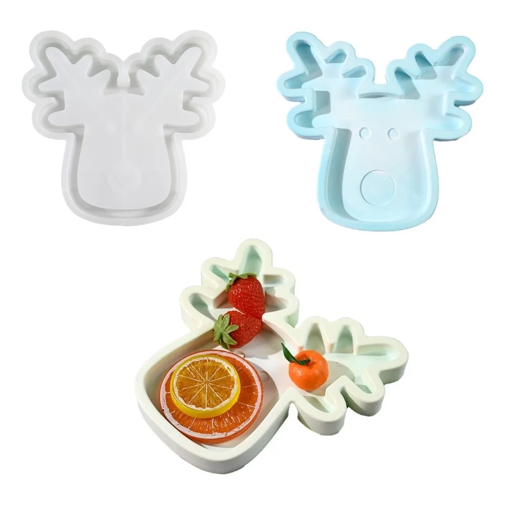 DIY Christmas Tray Mold Multi-purpose Silicone Xmas Plate Ornament Mold Easy Release Heat-resistant Epoxy Resin Plaster Wax Mold