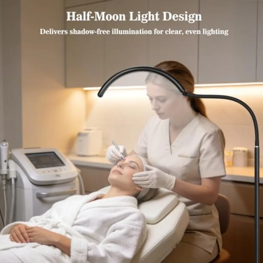 Half Moon LED Floor Light for Eyelash Extensions Nail Techs Tattoo Artists Beauty Treatments Home Office Use and Relaxed Readin