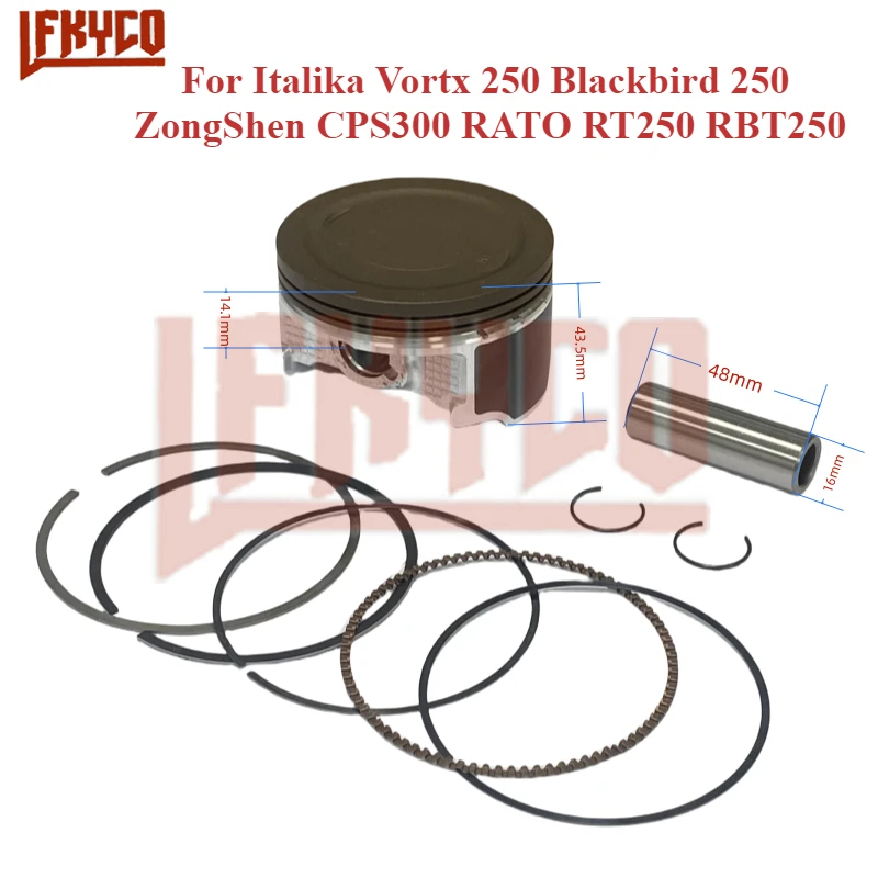 75mm Motorcycle Piston Ring Tool Kit for Italika Vortx 250 Blackbird 250 ZongShen CPS300 RATO RT250 RBT250 RW172FM Engine Parts